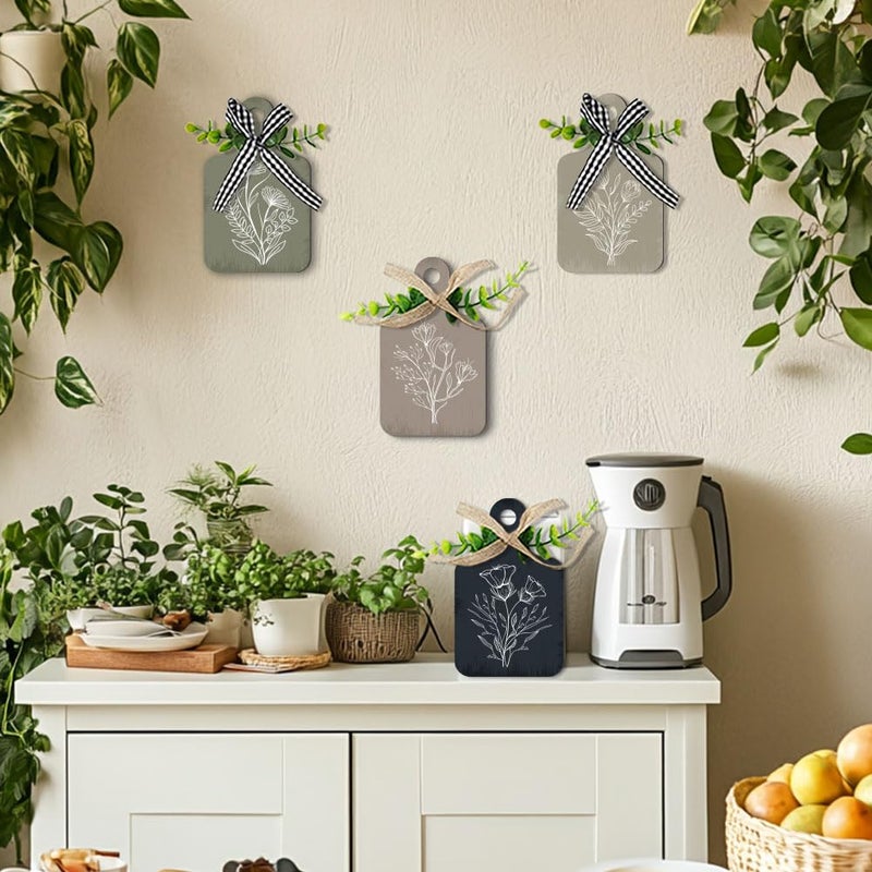 PH PandaHall 4pcs Kitchen Wooden Hanging Signs, Wall Decor Wood Sign Flower Kitchen Signs Wall Decor Hanging Plaques Farmhouse Sign Wood Bar Sign for Home Kitchen Dining Living Room Bar Cafe Art Decor - Image 4