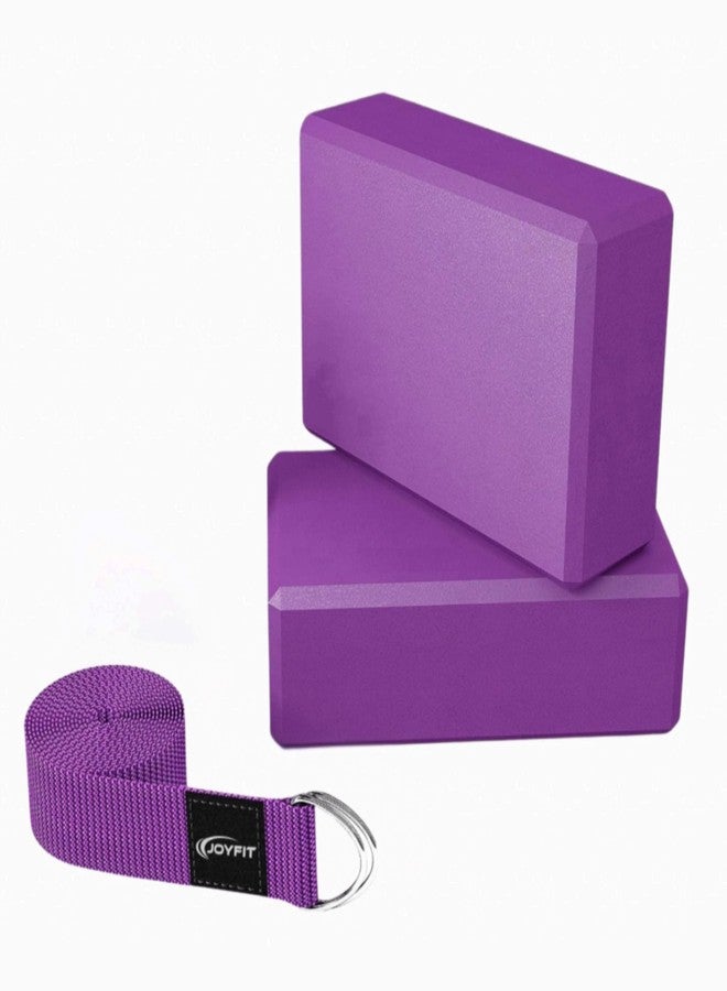 JoyFit Yoga Blocks Set of 2 with Yoga Belt | High-Density EVA Foam Yoga Bricks for Stretching, Balance & Support | Soft Non-Slip Surface (9×6×3 inch) - Image 1