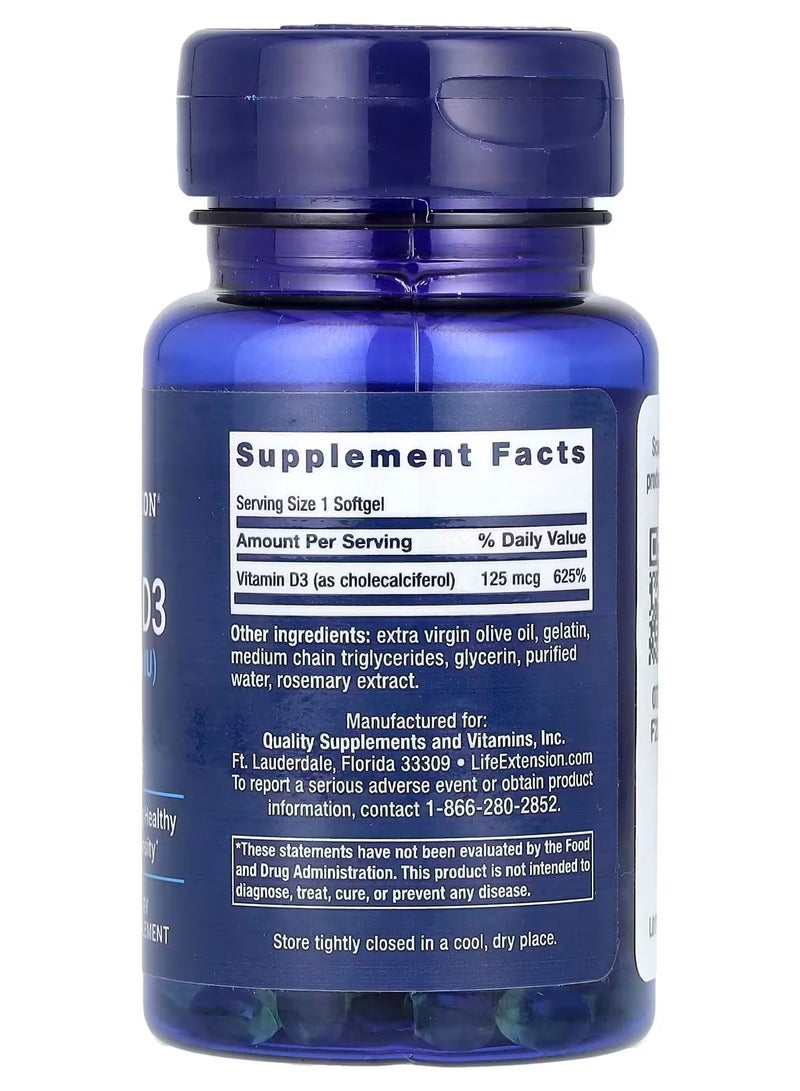 Life Extension Vitamin D3 125 mcg (5,000 IU), 60 Softgels - Image 2