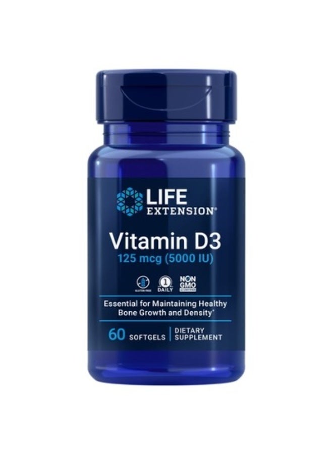 لايف إكستنشن فيتامين د3، 125 ميكروجرام (5000 وحدة دولية)، 60 كبسولة هلامية - Image 1