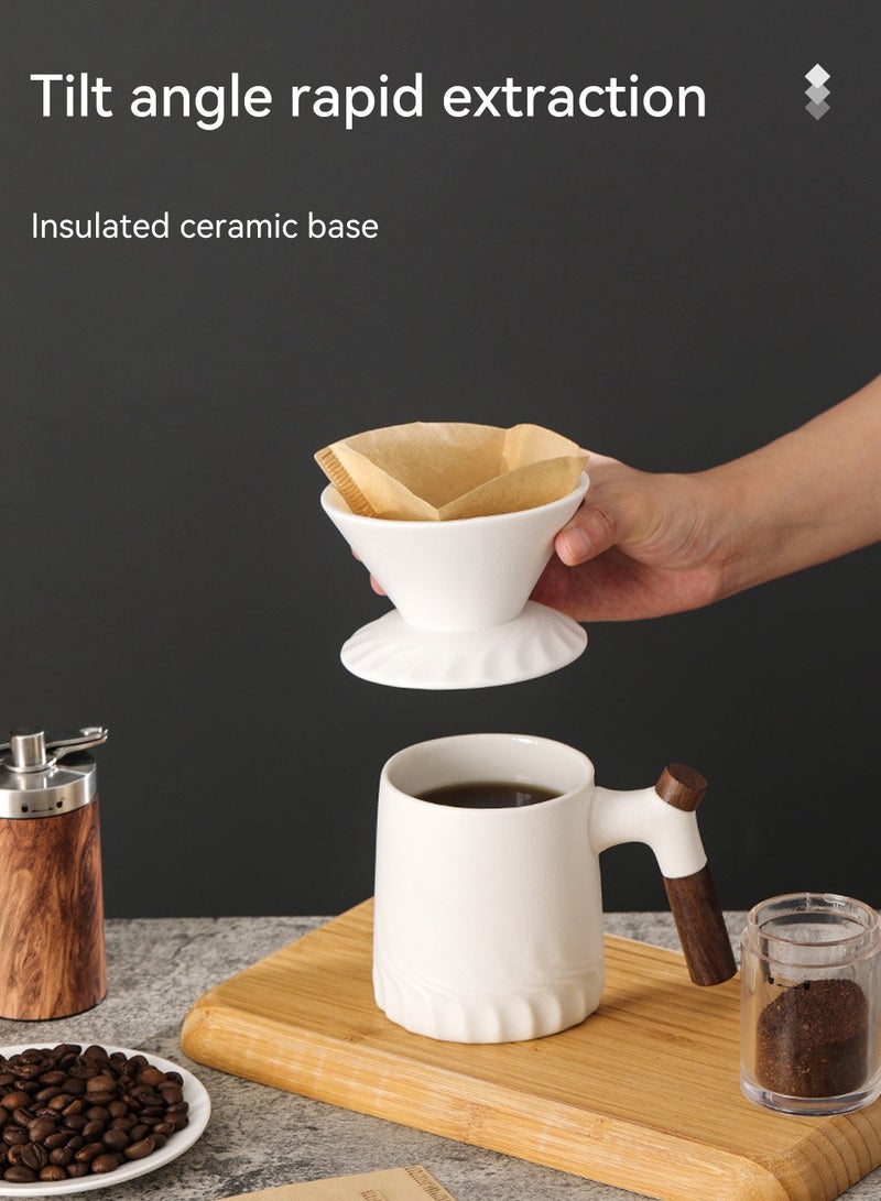 LEOKOR Pour Over Coffee Maker Set with Permanent 60° Angled V-Shaped Coffee Dripper Ceramic Brewer Manual Coffee Maker for 1-2 Cup White - Image 2
