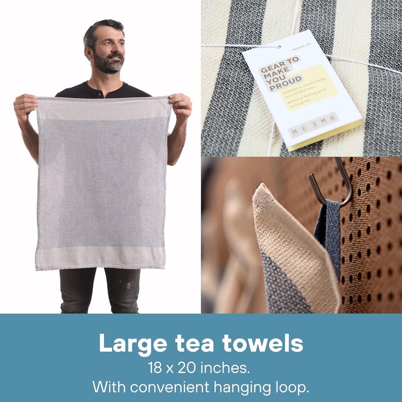 MEEMA Kitchen Towels and Dishcloths Sets of 4  Large 20 x 28 Inch  Upcycled Cotton Tea Towels for Kitchen  Super Absorbent  Blue  Hand Towels - Image 5