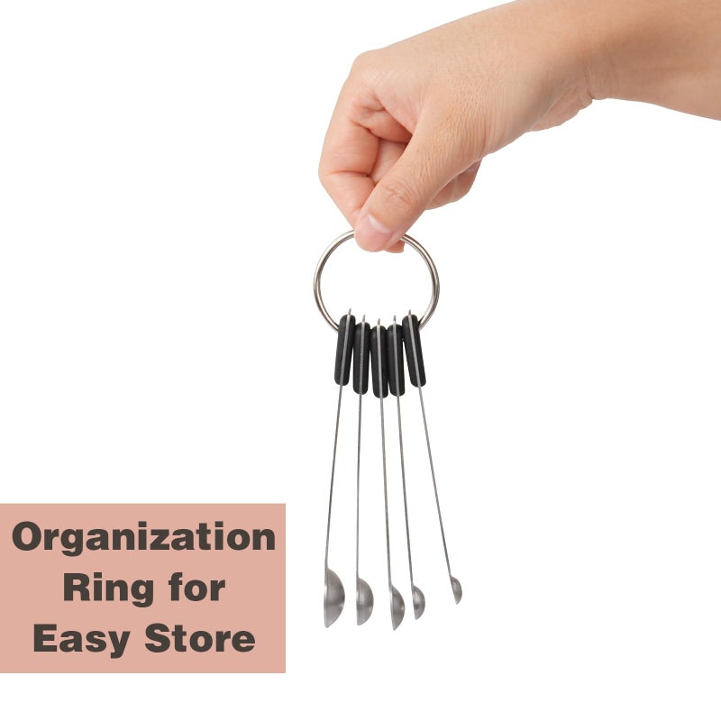 BERYLER Mini Measuring Spoons Set, Tiny Stainless Steel Measure Teaspoons with Black Silicone Handle, Suitable for Small Amount of Dry or Liquid Ingredients and Spices (1/64, 1/32, 1/16, 1/8, 1/4 tsp) - Image 5