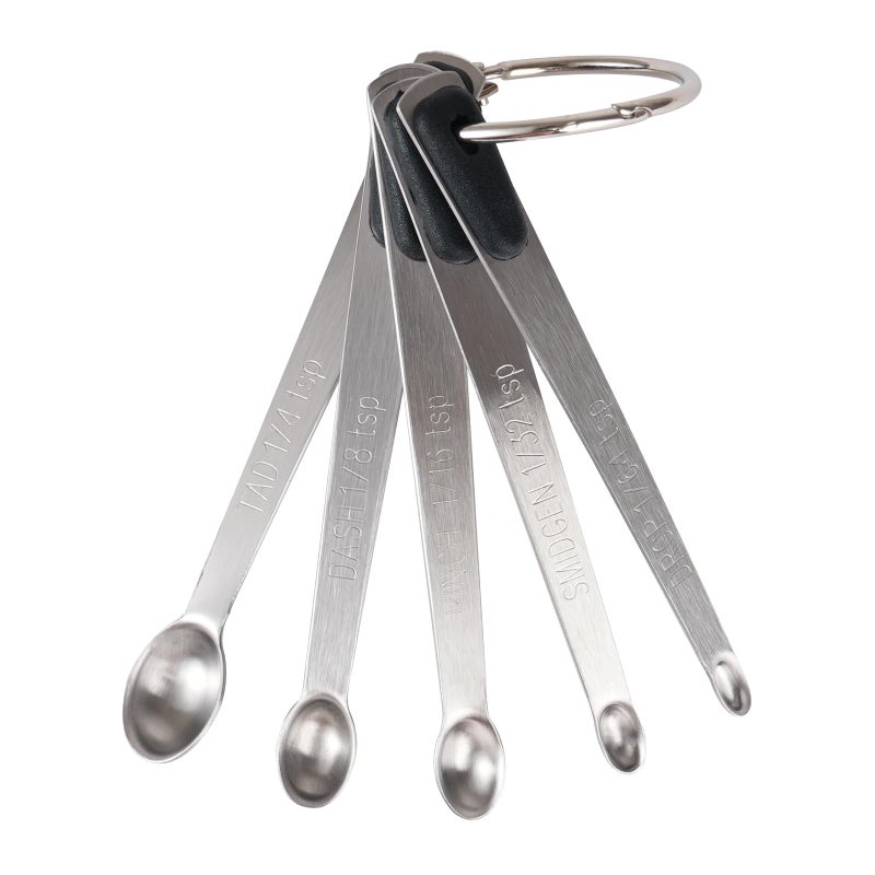 BERYLER Mini Measuring Spoons Set, Tiny Stainless Steel Measure Teaspoons with Black Silicone Handle, Suitable for Small Amount of Dry or Liquid Ingredients and Spices (1/64, 1/32, 1/16, 1/8, 1/4 tsp) - Image 1