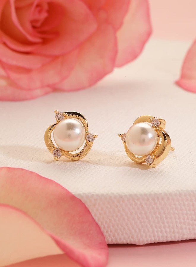 مينوتيا أقراط مينوتيا مطلية بالذهب، مرصعة باللؤلؤ، مع حجر كريستالي منفرد، مجوهرات أنيقة للنساء والفتيات - Image 5