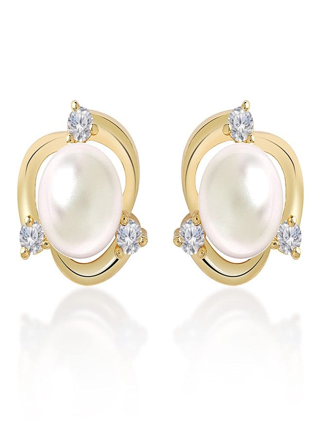 مينوتيا أقراط مينوتيا مطلية بالذهب، مرصعة باللؤلؤ، مع حجر كريستالي منفرد، مجوهرات أنيقة للنساء والفتيات - Image 1