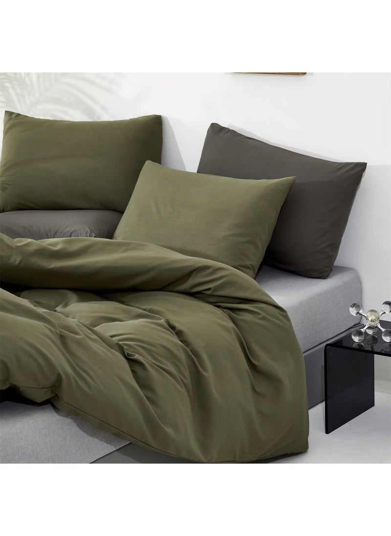 Houseri Houseri Olive Green Comforter Set King Size Army Green Bedding Comforter Sets King Men Women Solid Green Comforter Military Green Bedding Set King Comfy Soft Breathable Dark Green Bed Blanket King  - Image 5