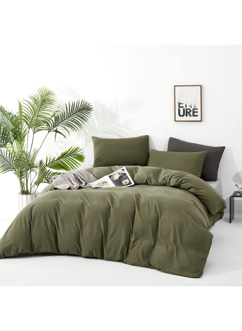 Houseri Houseri Olive Green Comforter Set King Size Army Green Bedding Comforter Sets King Men Women Solid Green Comforter Military Green Bedding Set King Comfy Soft Breathable Dark Green Bed Blanket King  - Image 3
