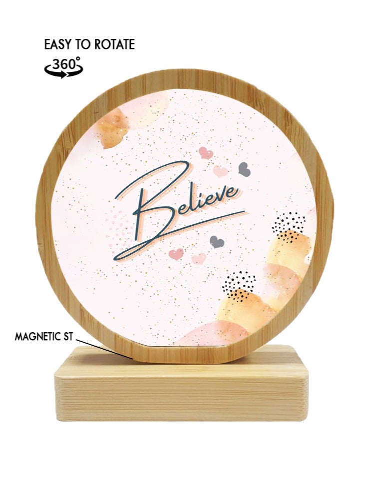 Service Zone Protective Printed White Round Shape Wooden Photo Frame for Table Top Believe - Image 1