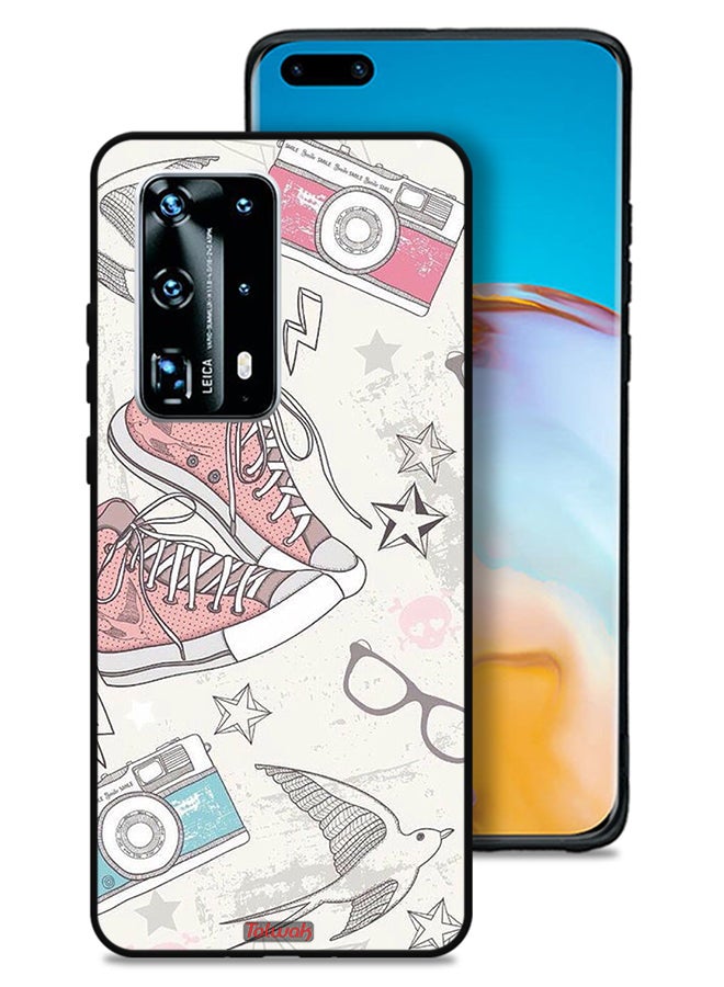 Tolwak Huawei P40 Pro Plus 5G Protective Case Cover Canva Shoes And Camera Art - Image 1