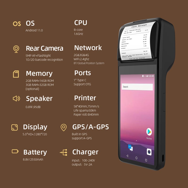 Android Smartphone: 5.0 Inch IPS HD Display, Auto-Focus Camera - Stable Android 11 OS, Wireless Thermal Printer for Mobile POS, Inventory Management & On-The-Go Business Use - Image 3