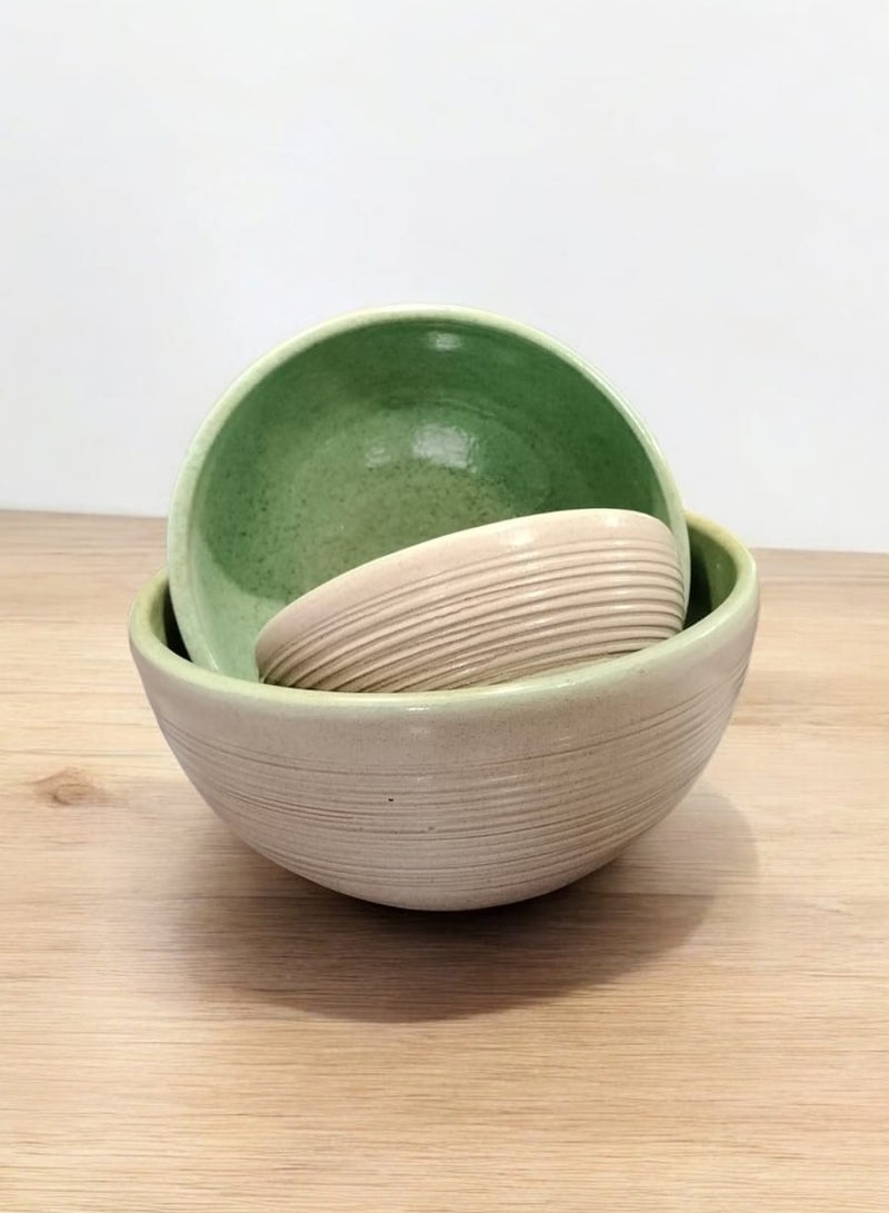 color zone pottery Set of 3 multi-size clay bowls - Aswan silt material, hard and heat-resistant - Image 1