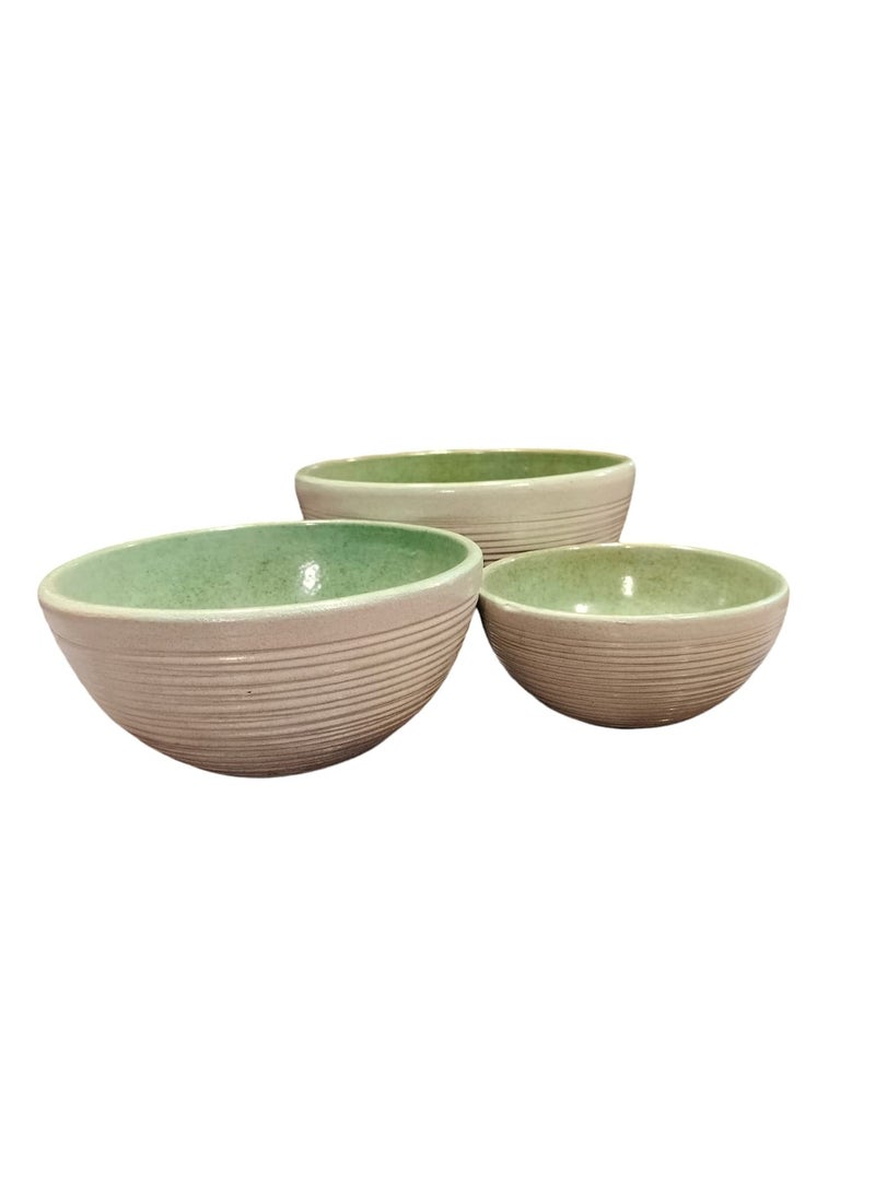 color zone pottery Set of 3 multi-size clay bowls - Aswan silt material, hard and heat-resistant - Image 2