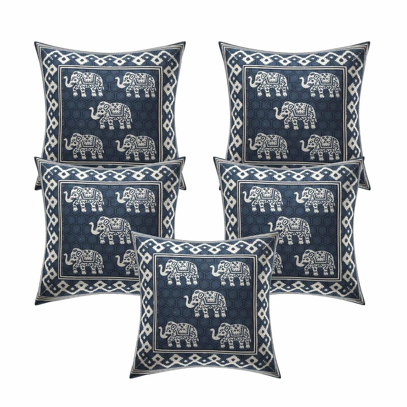 Tenfit TENFIT Maharaja Special Hathi Pure Soft Cotton Diwan Cover Set 8 Pcs Set 5 Cushion Cover2 Bolster Cover1 Bedsheet Dark Blue  - Image 2
