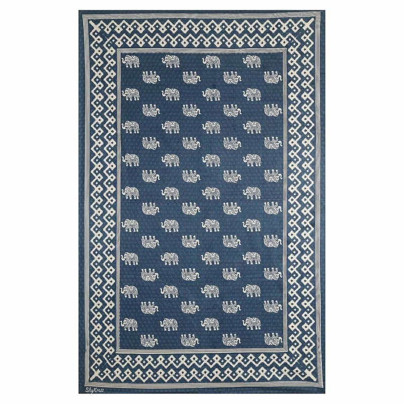 Tenfit TENFIT Maharaja Special Hathi Pure Soft Cotton Diwan Cover Set 8 Pcs Set 5 Cushion Cover2 Bolster Cover1 Bedsheet Dark Blue  - Image 4