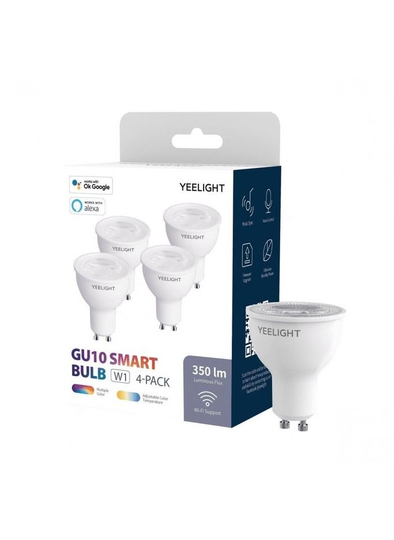 Yeelight - لمبة Yeelight GU10 الذكية W1، عبوة من 4 قطع | ألوان متعددة | دعم واي فاي | درجة حرارة لون قابلة للتعديل | 350 لومن - Image 1