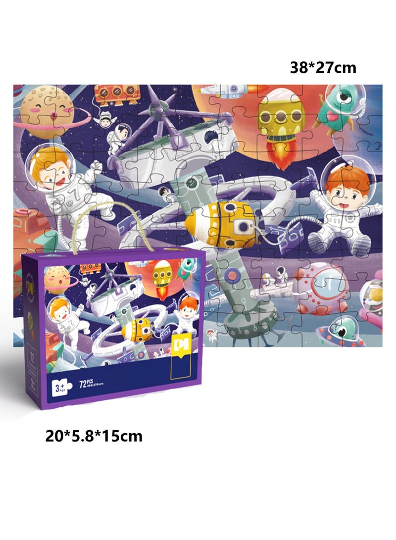 Cute Cartoon Children'S Jigsaw Puzzle Educational Toys, Children'S Gifts Birthday Sharing Souvenirs Gift Box Jigsaw Puzzle Educational Toys Kindergarten Gifts, Suitable For Children Over Three Years Old To Play (72 Pieces Of Space World) - Image 2
