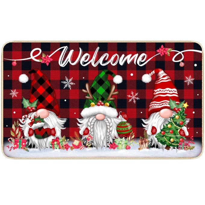 CHRISTMAS WELCOME DECORATIVE DOORMAT CHRISTMAS GNOME DOOR MAT NON SLIP RUBBER BACKING FLOOR MAT SEASONAL WINTER HOLIDAY FRONT PORCH RUGS FOR OUTDOOR INDOOR ENTRANCE 29 X 17 INCH