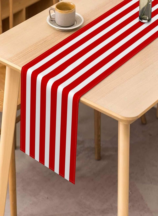 مفرش طاولة أحمر وأبيض مقاس 13×120 بوصة، ديكور طاولة طعام لحفلات الكريسماس، مفرش طاولة من الكتان لحفلات أعياد الميلاد، ديكور طاولة سيرك وكرنفال، لوازم حفلات الزفاف الداخلية والخارجية - Image 3