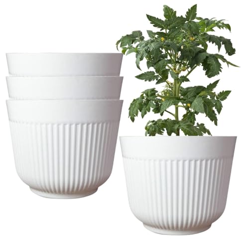 IMAGINEA 12 Inch Flower Pot for Home Decoration | Big Size Plastic Pot for Living Room, Office | Gamla for Home, Laws & Garden Décor | Pots for Balcony | Large Pots for Garden (White, Pack of 4) - Image 1