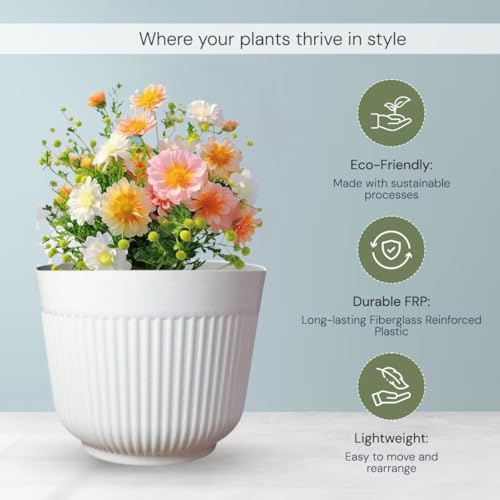 IMAGINEA 12 Inch Flower Pot for Home Decoration | Big Size Plastic Pot for Living Room, Office | Gamla for Home, Laws & Garden Décor | Pots for Balcony | Large Pots for Garden (White, Pack of 4) - Image 5