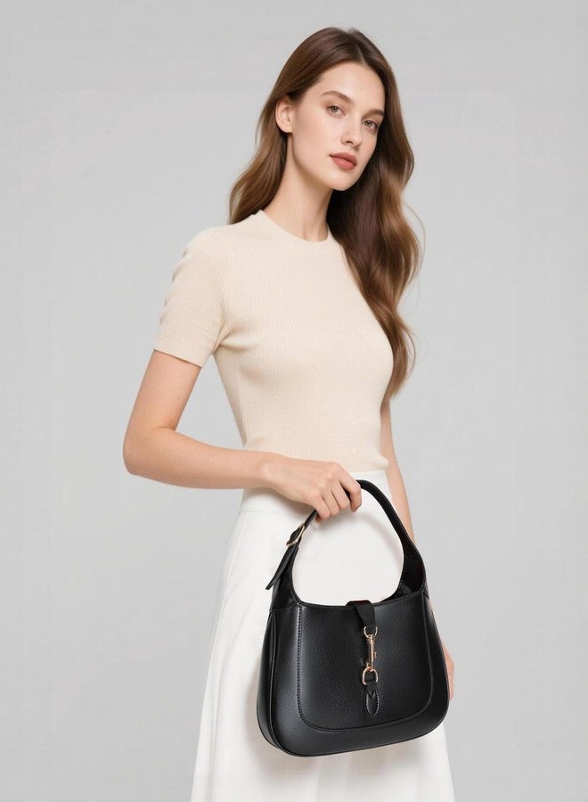 BAVERGE Shoulder Bag for Women, Soft Vegan Leather Purse Top Handle Handbag Small Crossbody Bag with Adjustable Strap, Black - Image 2