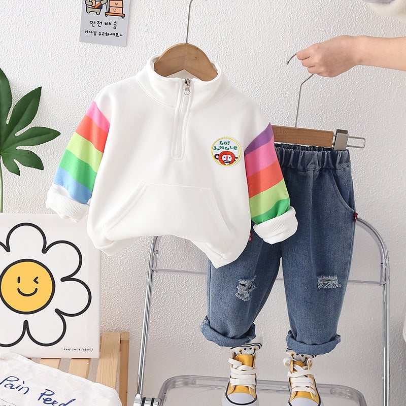 Boys And Girls Color Matching Suit Children'S Baby Autumn Western Style Collar Vests Two-Piece Set - Image 4