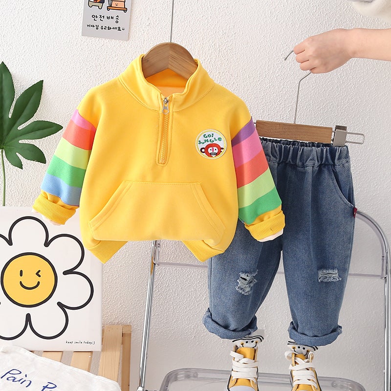 Boys And Girls Color Matching Suit Children'S Baby Autumn Western Style Collar Vests Two-Piece Set - Image 3