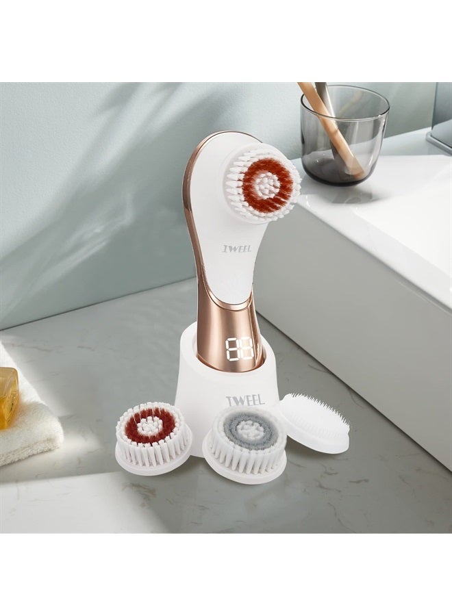 IWEEL Facial Cleansing Brush, Electric Face Brush Scrubber Rechargeable Facial Exfoliator IPX-7 Waterproof Spin Cleanser Rotating Spa Machine for Exfoliating, Massaging and Deep Cleansing with 4 Brush Heads - Image 2