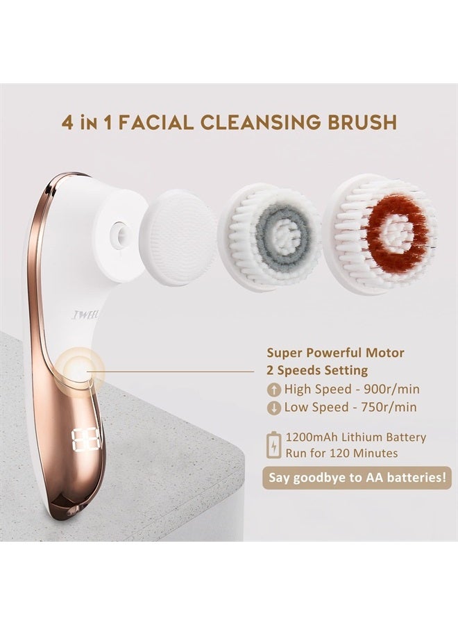 IWEEL Facial Cleansing Brush, Electric Face Brush Scrubber Rechargeable Facial Exfoliator IPX-7 Waterproof Spin Cleanser Rotating Spa Machine for Exfoliating, Massaging and Deep Cleansing with 4 Brush Heads - Image 1