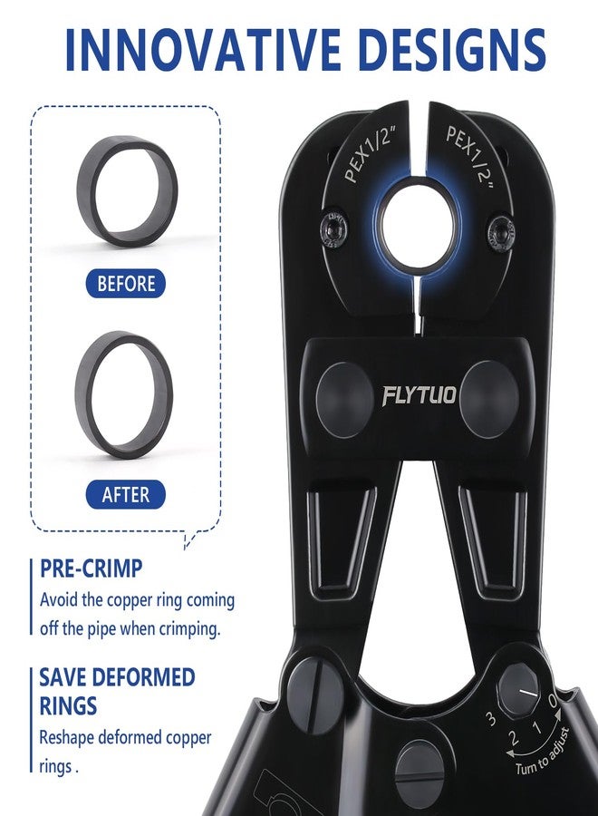 Flytuo PEX Crimping Tool Set Interchangeable Jaw with 4 Sizes - 1", 1/2", 3/4", 3/8" for Copper Crimp Rings, Includes Go/No-Go Gauge, Complies with ASTM F1807 Standard - Image 5