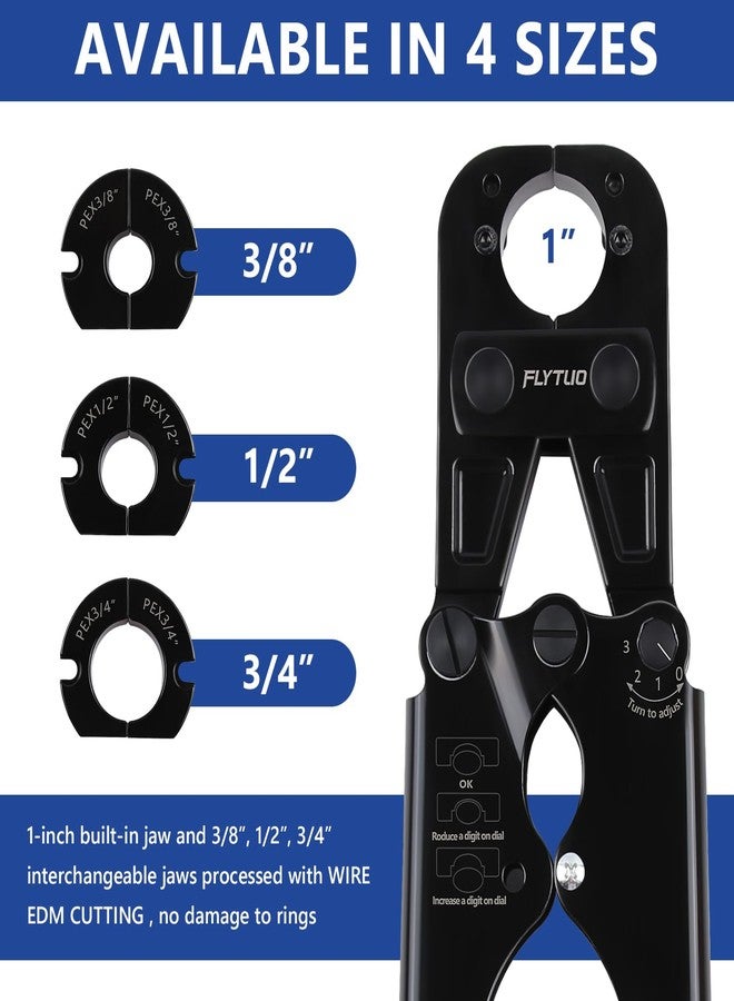 Flytuo PEX Crimping Tool Set Interchangeable Jaw with 4 Sizes - 1", 1/2", 3/4", 3/8" for Copper Crimp Rings, Includes Go/No-Go Gauge, Complies with ASTM F1807 Standard - Image 3