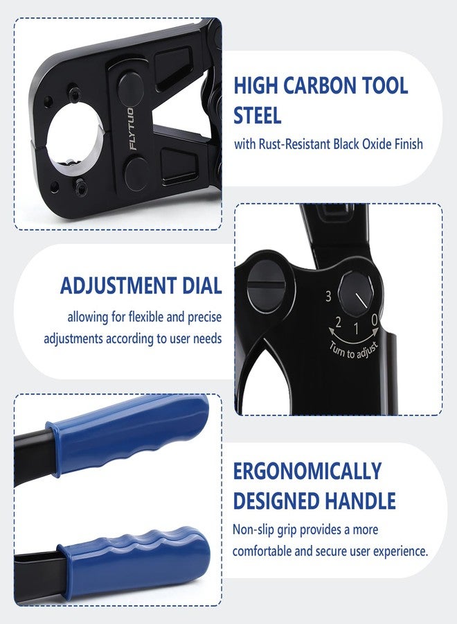 Flytuo PEX Crimping Tool Set Interchangeable Jaw with 4 Sizes - 1", 1/2", 3/4", 3/8" for Copper Crimp Rings, Includes Go/No-Go Gauge, Complies with ASTM F1807 Standard - Image 4