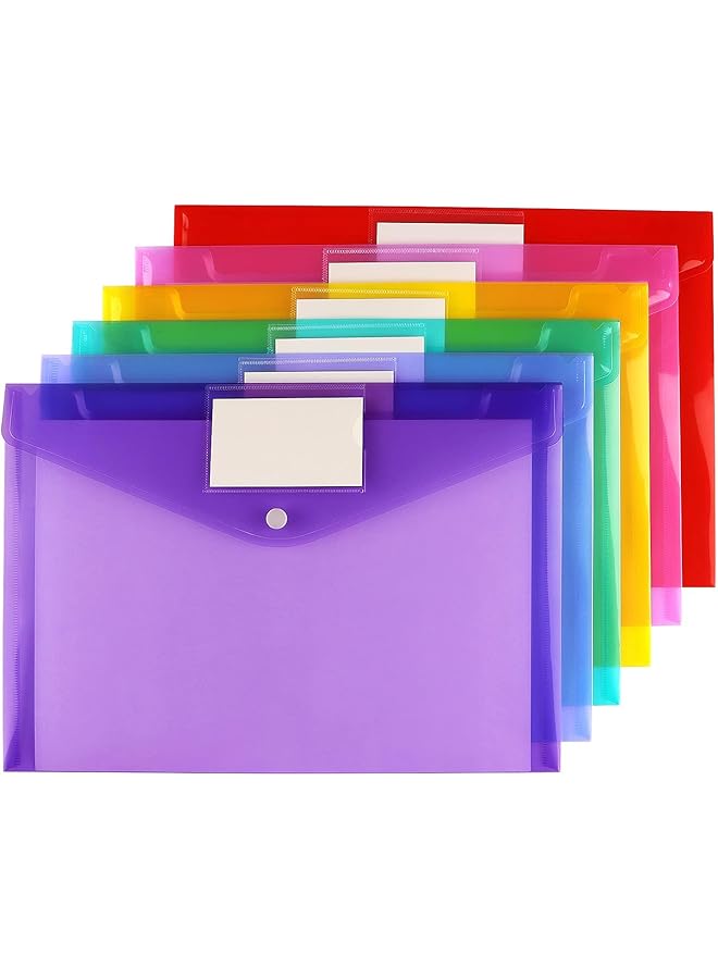 SAGREENY 6 Pack Clear Document Folders Plastic Envelopes Poly Envelopes File Envelopes With Label Pocket And Snap Button For Home Work Office Organization Letter Size A4 Size 6 Colors - Image 2