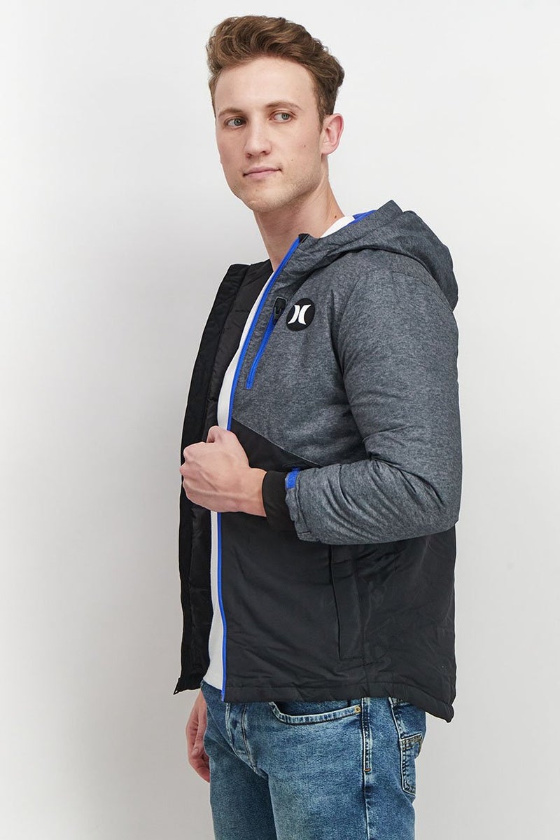 Hurley Men Brand Logo Bomber Jacket, Grey and Black  - Image 2