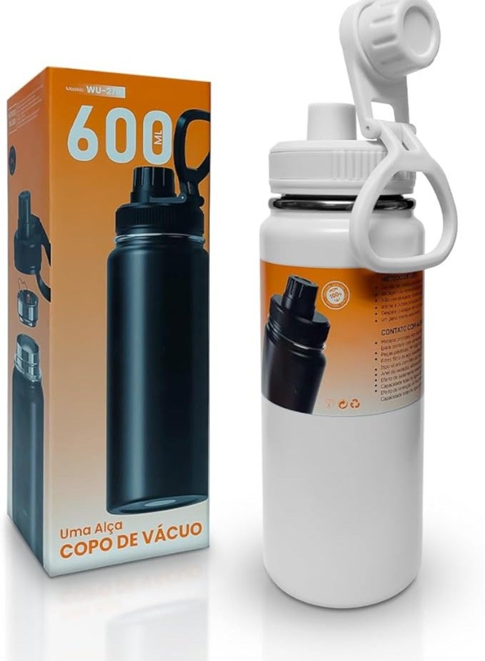 Stainless Steel Water Bottle, 600ml Double Walled Insulated Water Bottle Leak proof Wide Mouth Straw Lid, Sports Water Bottle For Indoor and Outdoor Activities  - Image 1