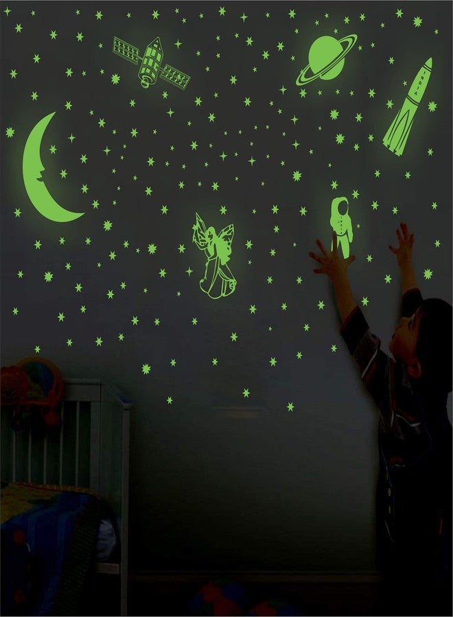 WallDaddy Vinyl Fluorescent Night Glow In The Dark Star Space Wall Self-Adhesive Sticker (Pack Of 134 Stars Big And Small, Green, 12) - Image 5