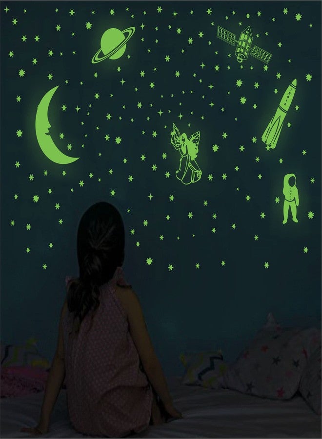 WallDaddy Vinyl Fluorescent Night Glow In The Dark Star Space Wall Self-Adhesive Sticker (Pack Of 134 Stars Big And Small, Green, 12) - Image 4