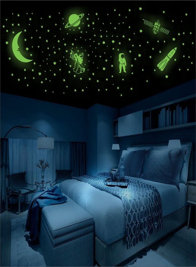WallDaddy Vinyl Fluorescent Night Glow In The Dark Star Space Wall Self-Adhesive Sticker (Pack Of 134 Stars Big And Small, Green, 12) - Image 1