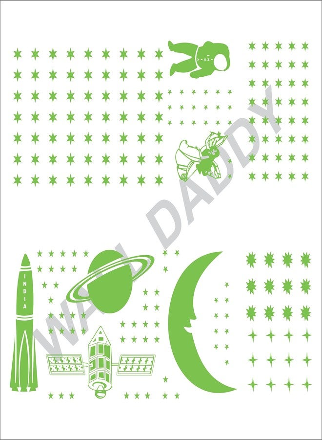 WallDaddy Vinyl Fluorescent Night Glow In The Dark Star Space Wall Self-Adhesive Sticker (Pack Of 134 Stars Big And Small, Green, 12) - Image 2