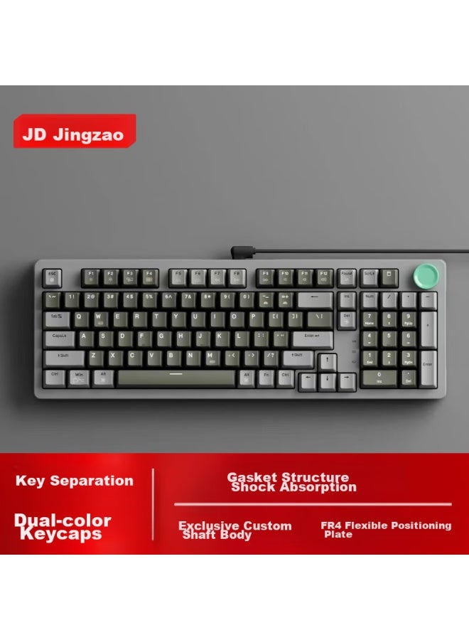 JD.com لوحة مفاتيح ميكانيكية سلكية Jd Jingzao Jz990، 99 مفتاح، مضاءة، هيكل جازكيت، مفاتيح Pbt، تحكم في مستوى الصوت متعدد الوسائط K، متوافقة مع نظامين، للاستخدام في الألعاب والمكتب، رمادي وأخضر بارد - Image 1