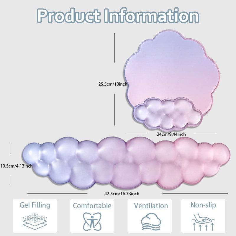 Sumgsn Gel Wrist Rest with Mouse Pad Wrist Support for Keyboard and Mouse - Ergonomic Gradient Purple Pink Cloud Mouse Pad Office Accessories for Computer/Laptop/Gaming/Home/Office/Typing Pain Relief - Image 3