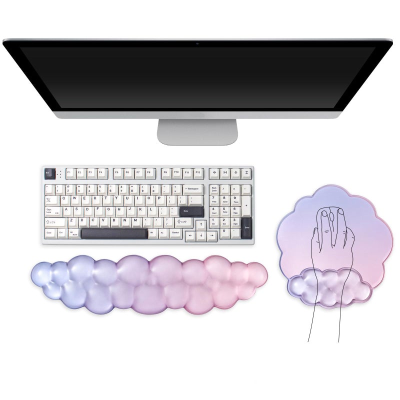 Sumgsn Gel Wrist Rest with Mouse Pad Wrist Support for Keyboard and Mouse - Ergonomic Gradient Purple Pink Cloud Mouse Pad Office Accessories for Computer/Laptop/Gaming/Home/Office/Typing Pain Relief - Image 1
