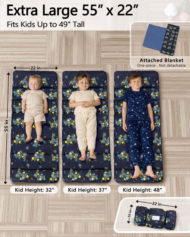 Primlect Thickened Toddler Nap Mat with Removable Pillow and Minky Blanket, Extra Large 55''x35'' Sleeping Bag, Washable, Roll up, Perfect for Daycare, Preschool, Kindergarten, Boys and Girls - Image 2