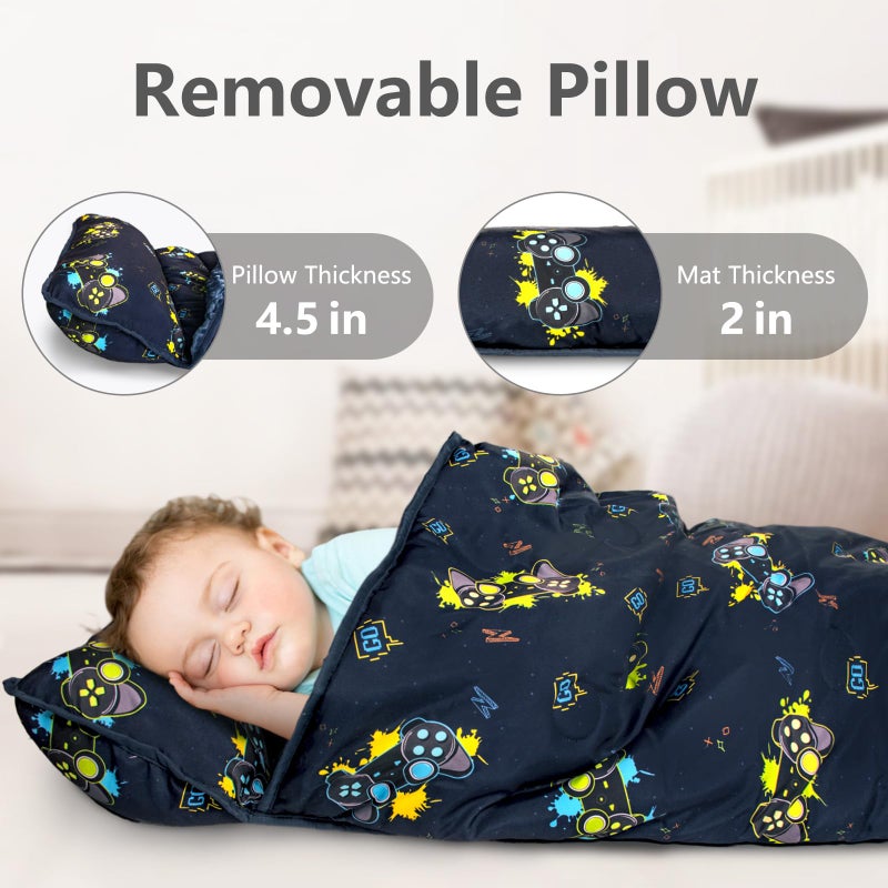 Primlect Thickened Toddler Nap Mat with Removable Pillow and Minky Blanket, Extra Large 55''x35'' Sleeping Bag, Washable, Roll up, Perfect for Daycare, Preschool, Kindergarten, Boys and Girls - Image 4