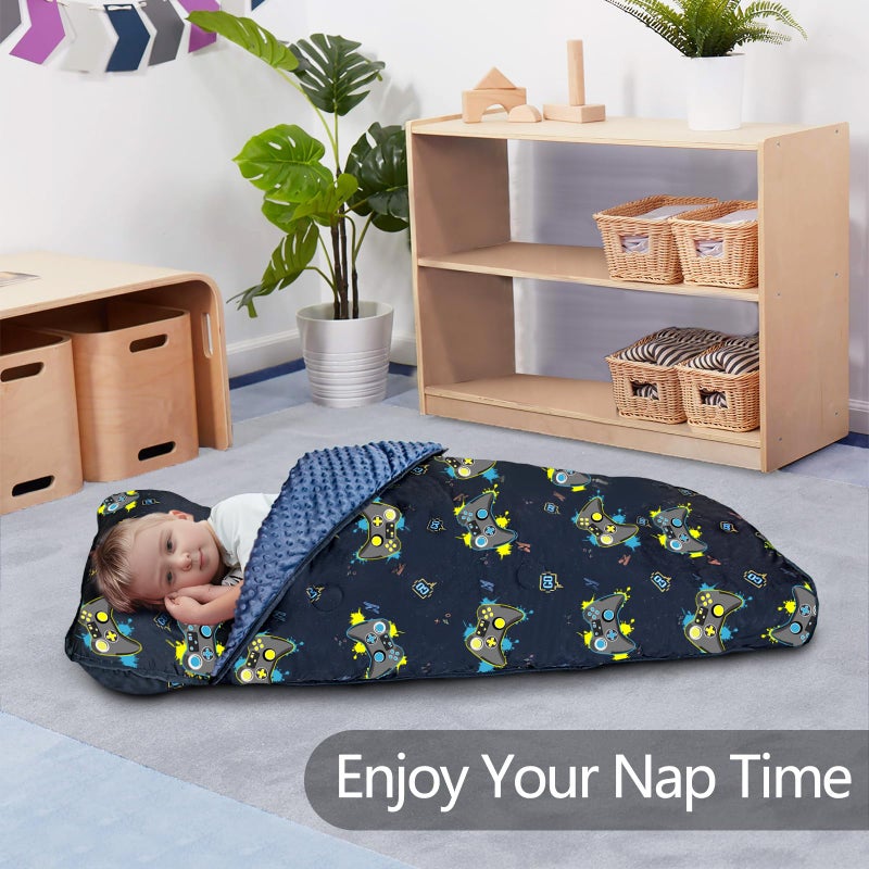 Primlect Thickened Toddler Nap Mat with Removable Pillow and Minky Blanket, Extra Large 55''x35'' Sleeping Bag, Washable, Roll up, Perfect for Daycare, Preschool, Kindergarten, Boys and Girls - Image 3