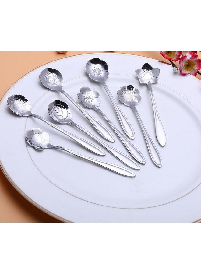 DIMROM 8pc Creative Floral Stainless Steel Spoons Teaspoons Coffee Scoops Tableware Tablespoons for Espresso Tea Coffee Dessert Ice Cream Sugar Appetizers Cake Bistro Tea Party 5 INCH - Image 3