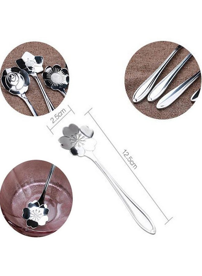 DIMROM 8pc Creative Floral Stainless Steel Spoons Teaspoons Coffee Scoops Tableware Tablespoons for Espresso Tea Coffee Dessert Ice Cream Sugar Appetizers Cake Bistro Tea Party 5 INCH - Image 2