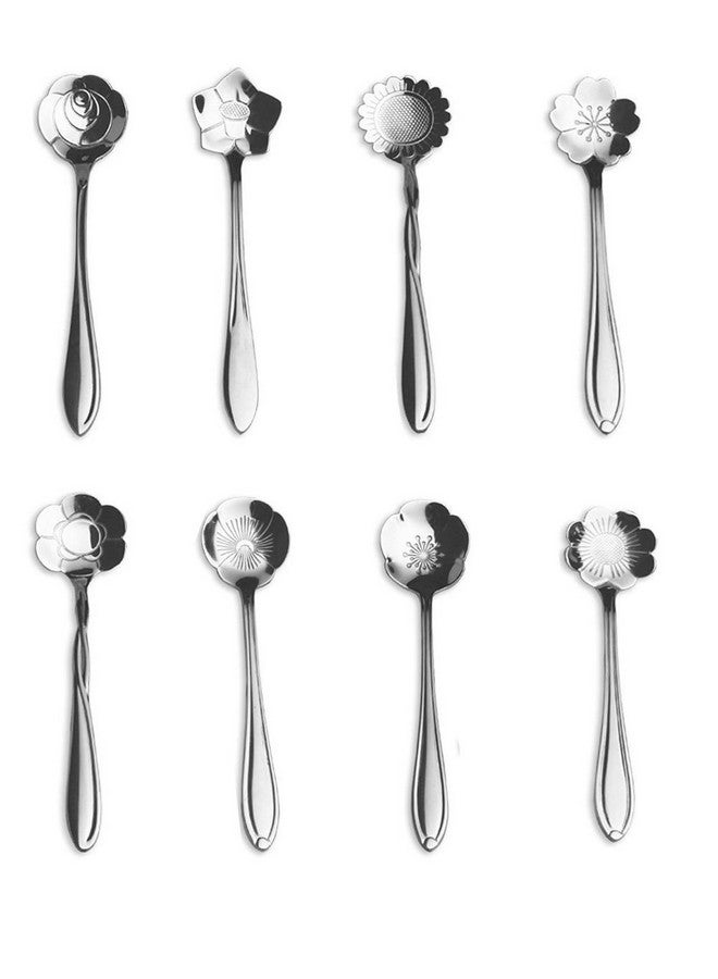 DIMROM 8pc Creative Floral Stainless Steel Spoons Teaspoons Coffee Scoops Tableware Tablespoons for Espresso Tea Coffee Dessert Ice Cream Sugar Appetizers Cake Bistro Tea Party 5 INCH - Image 1