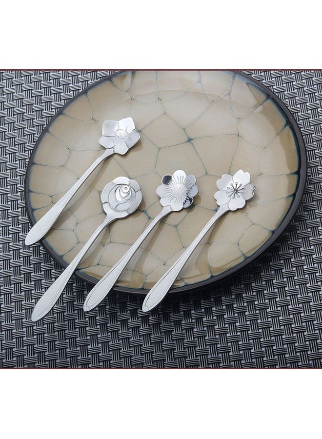 DIMROM 8pc Creative Floral Stainless Steel Spoons Teaspoons Coffee Scoops Tableware Tablespoons for Espresso Tea Coffee Dessert Ice Cream Sugar Appetizers Cake Bistro Tea Party 5 INCH - Image 4